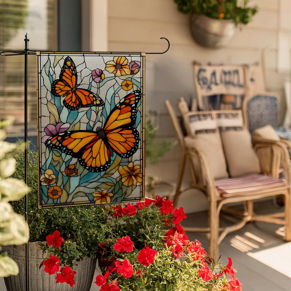 RBAFAO double-sided flag with butterfly and floral design for versatile display