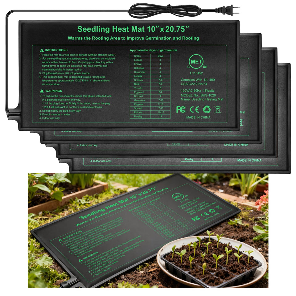 RC SLL durable seedling heat mat top view shows four-pack setup for reliable germination.
