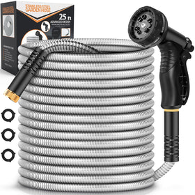Rcfunkid garden hose metal 25ft with durable stainless steel exterior for tough outdoor tasks