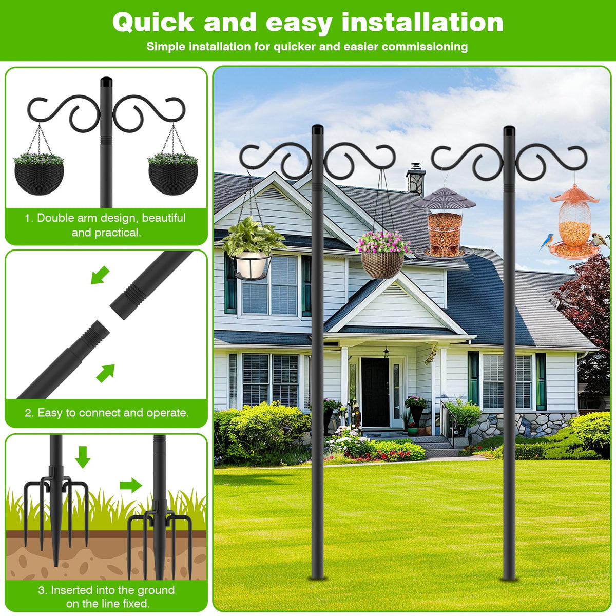 RCUICA adjustable, tool-free assembly shepherd hook fits different heights.