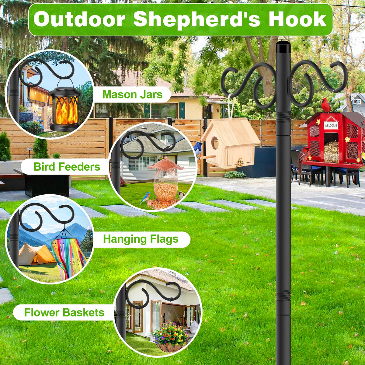 RCUICA heavy-duty outdoor shepherd hook withstands weather for garden displays.