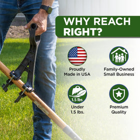 Reach Right Tool-Transfer enables quick swapping between rake, shovel, or trimmer.