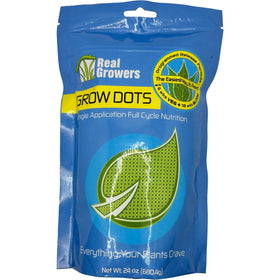 Real Growers Grow Dots Classic 24oz bottle with steady release nutrients for coco coir.