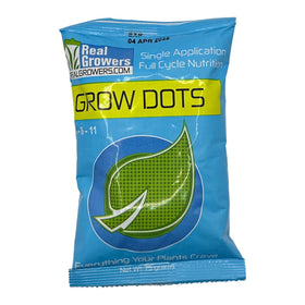 Real Growers Grow Dots Classic 75g application spotlight showing single-application nutrients