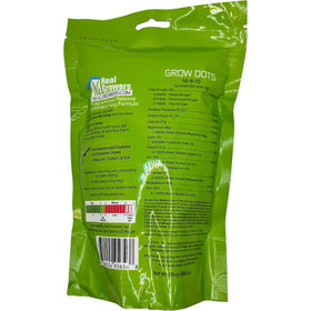Real Growers Grow Dots Extended label closeup highlighting balanced nutrition for veg and bloom