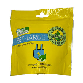 Real Growers Recharge bottle with label highlighting living soil solution.