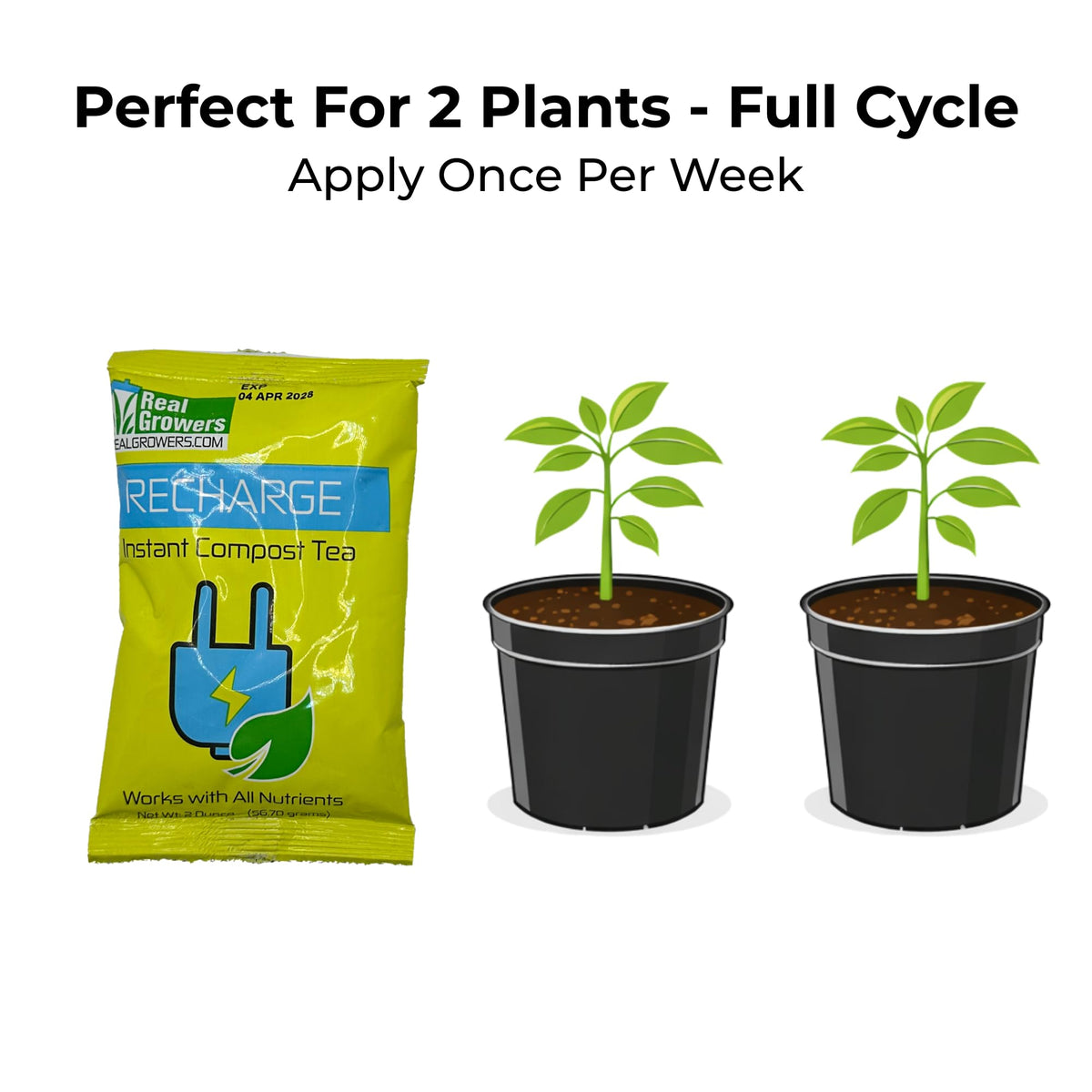 Real Growers Recharge product on a shelf, appealing option for soil biology enthusiasts.