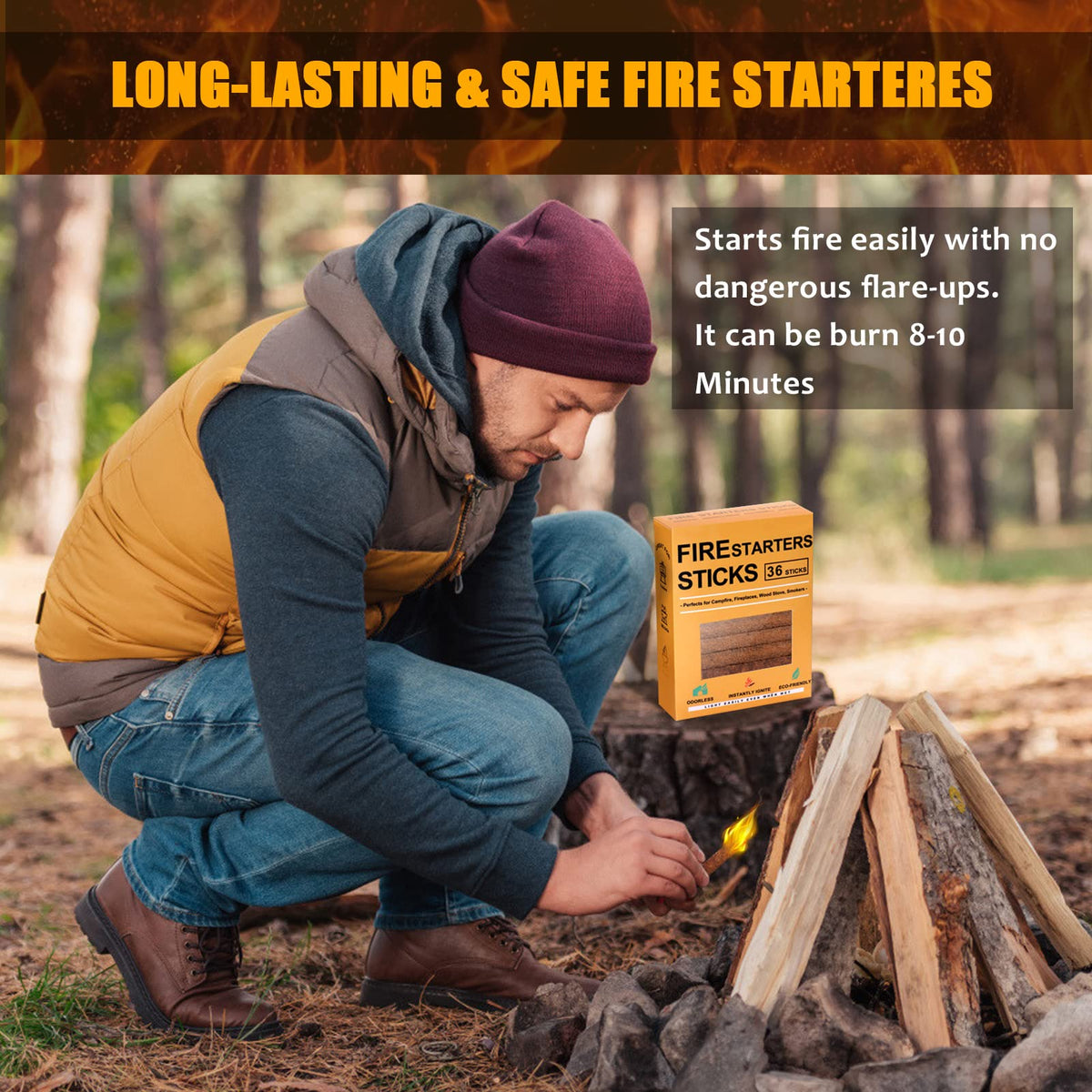 Realcook fire starter cubes offer a long burn time for quick lighting.