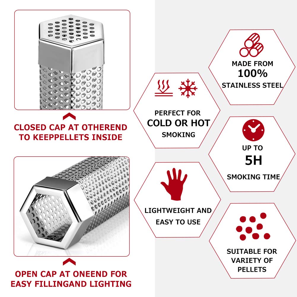 Realcook hexagon design smoker tube sits on grate for steady smoke