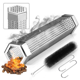 Realcook pellet smoker tube 12in on grill for extended wood-smoke flavor