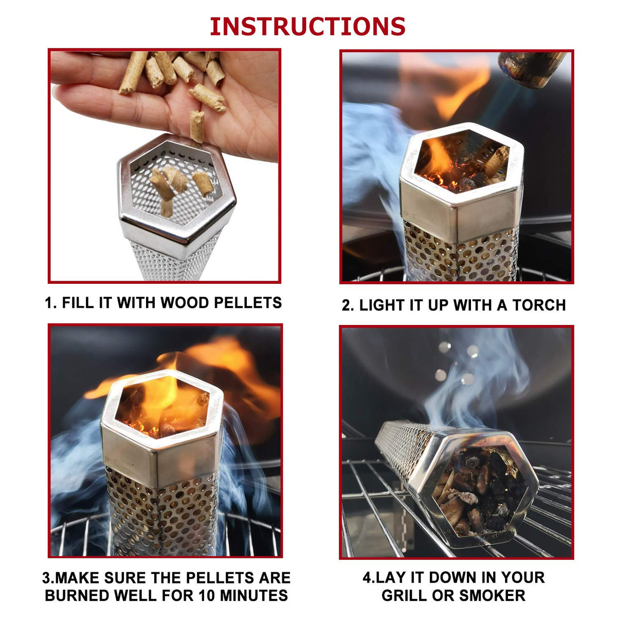 Realcook smoker tube provides up to 5 hours of smoke time on grill