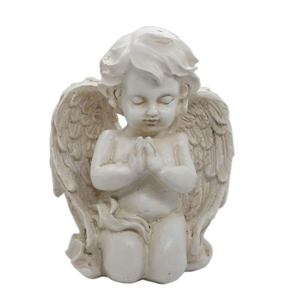 Realideas vintage kneeling cherub statue in prayer with detailed wings for serene decor.