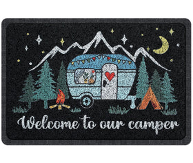 Reallnaive camper door mat front view with inviting RV entry and non-slip backing