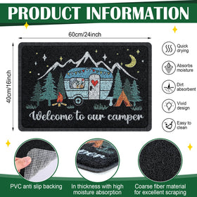 Reallnaive camper door mat close-up shows durable rubber back for all-weather grip