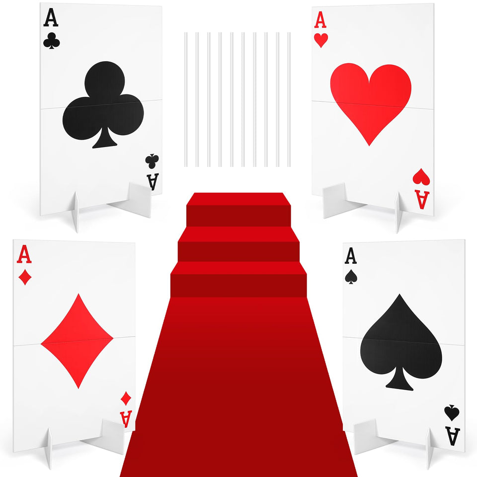 Reallnaive casino yard sign assembly: vivid suits for a bold outdoor party entrance.