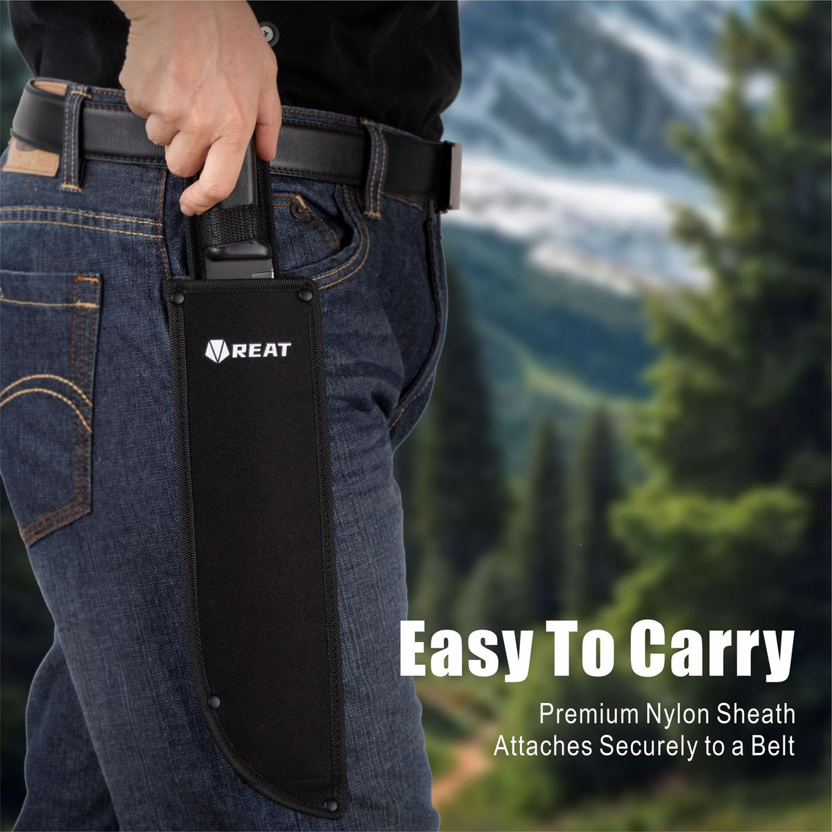 Camping setup showing REAT machete versatile for tools and tasks