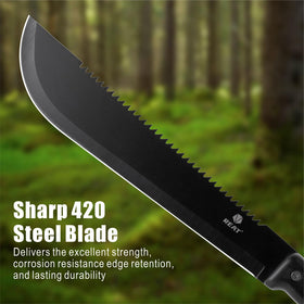 Full tang and ergonomic handle on REAT machete for secure grip