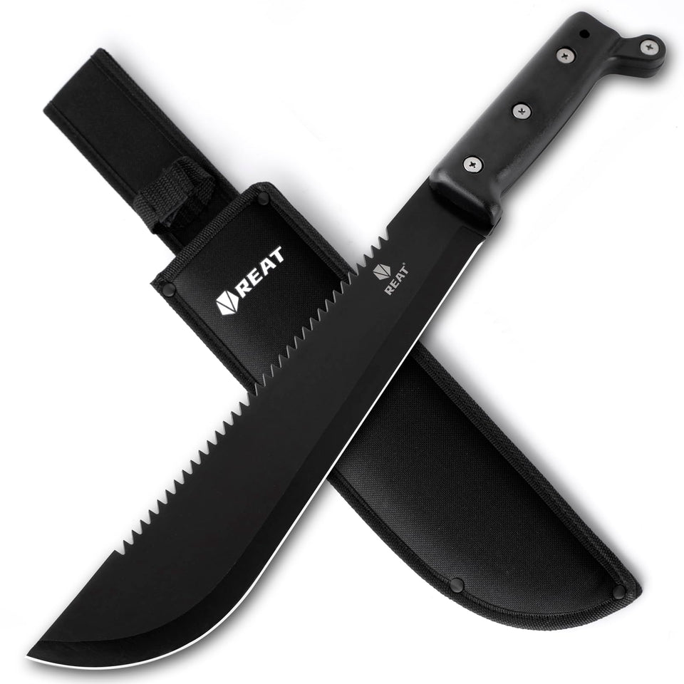 REAT machete with saw and 17-inch blade shown for durable yard work