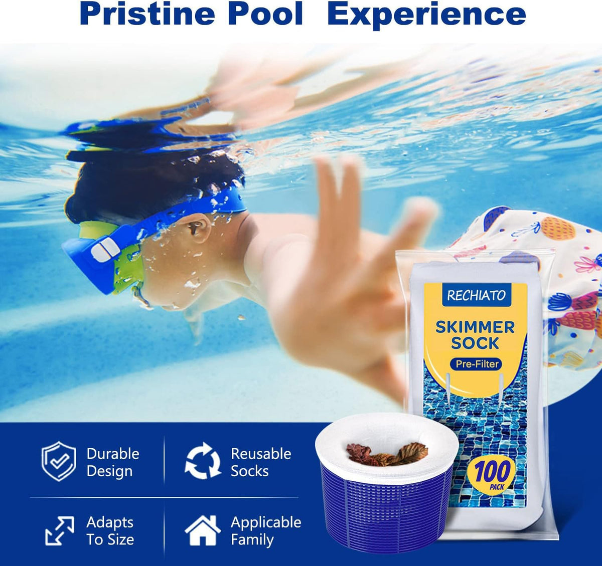 RECHIATO pool skimmer socks fit baskets securely for easy debris capture