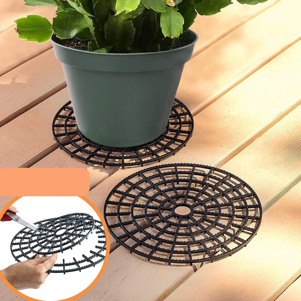 RECHIATO heavy plant riser supports outdoor pots, lifting to protect deck surfaces.