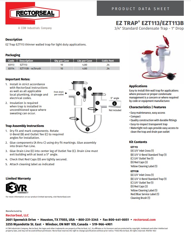 RectorSeal EZ Trap 3-4 CRS trap kit with brush.