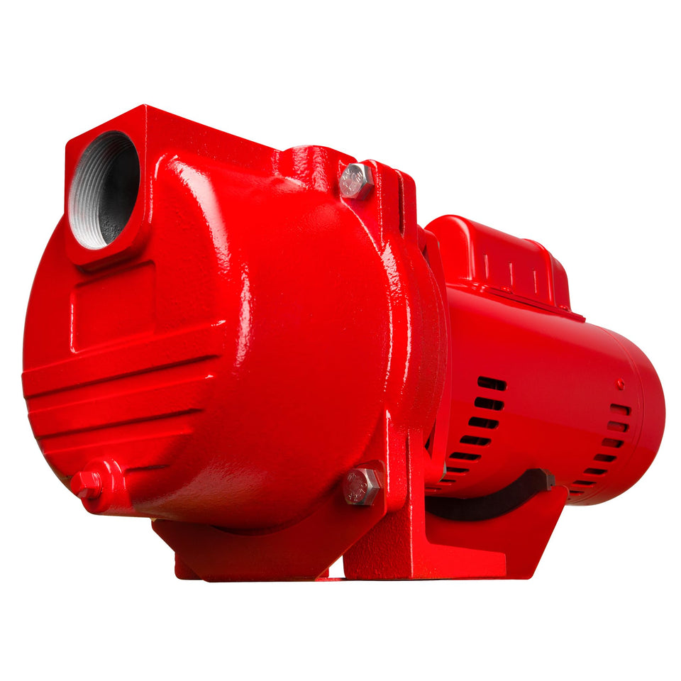 Red Lion sprinkler pump with a durable cast-iron housing for reliable irrigation.