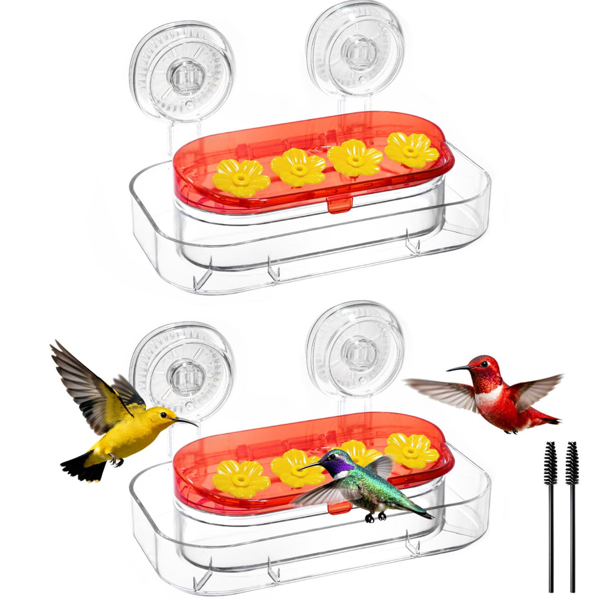 Redboat 2-pack window hummingbird feeder with strong suction cups for secure mounting