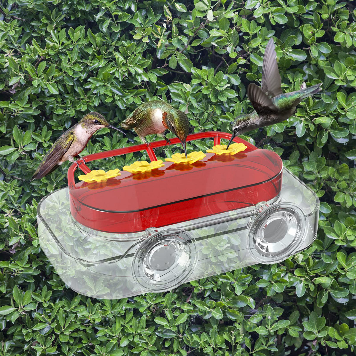 Redboat feeder suitable for indoor or outdoor placement, easy to maintain.