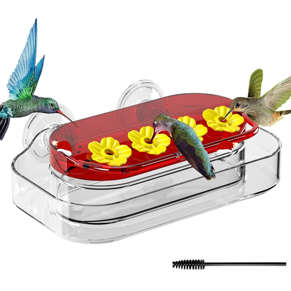 Redboat window hummingbird feeder with strong suction cups for secure window mounting.