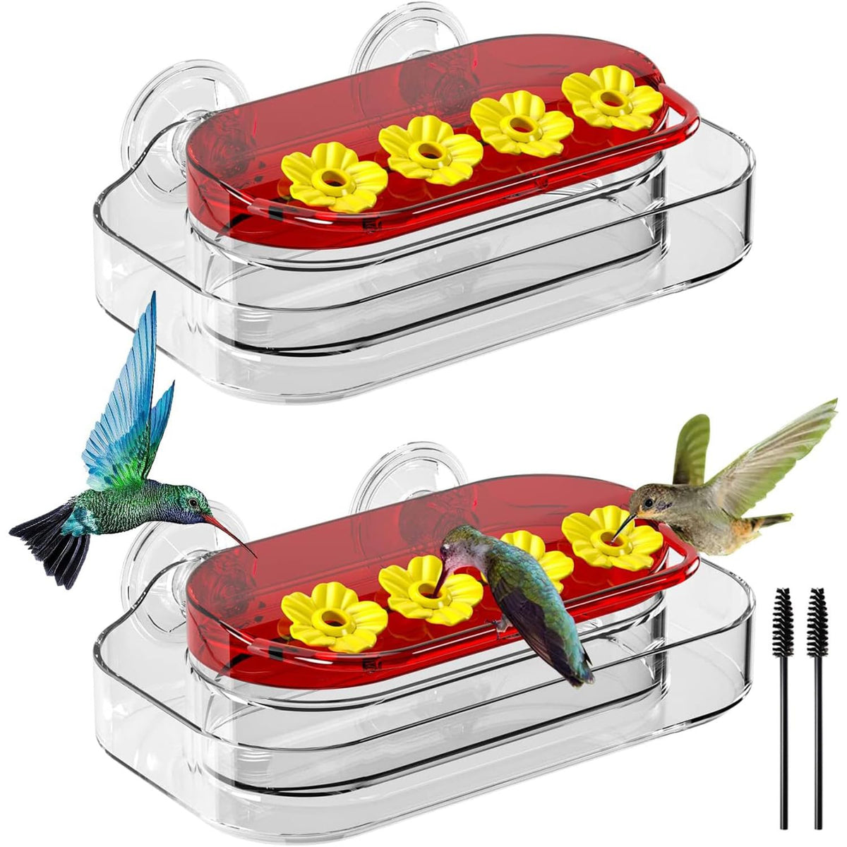 Redboat window hummingbird feeder with suction cups for secure outdoor viewing.