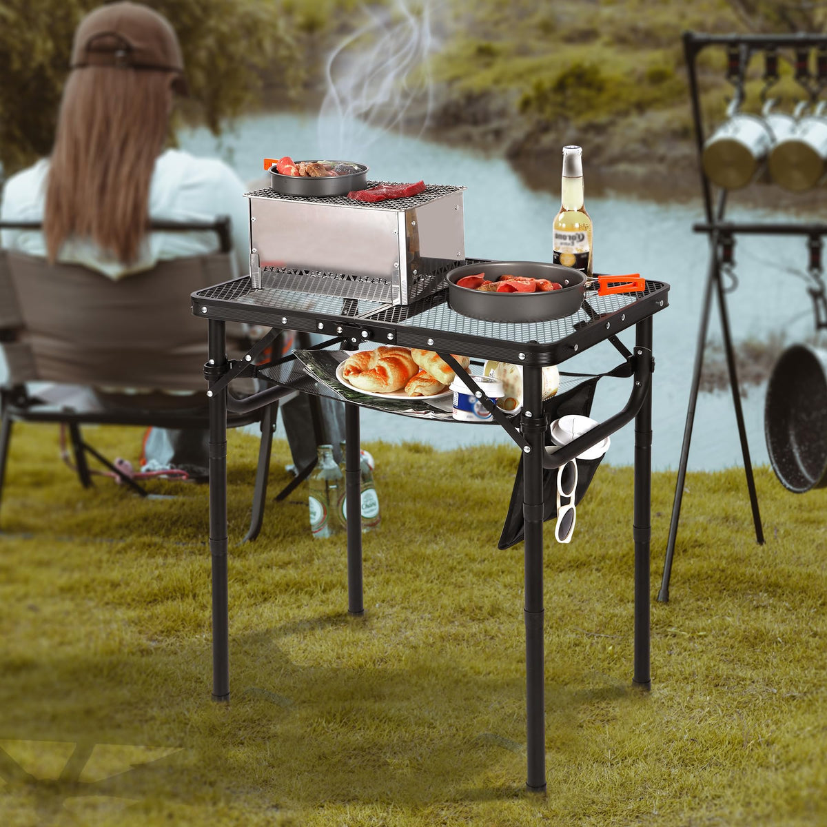 REDCAMP foldable grill table packed compactly for transport