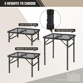 REDCAMP folding grill table height-adjustment with adjustable legs for versatile use