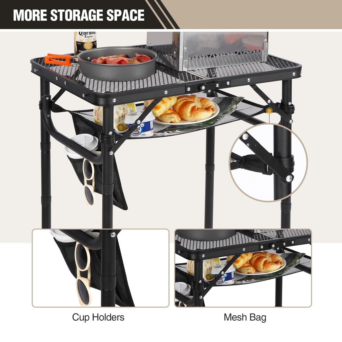 REDCAMP grill table with sink basket assists on-site prep and post-use cleaning