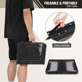 REDCAMP grill table with storage mesh for tools and ingredients within reach