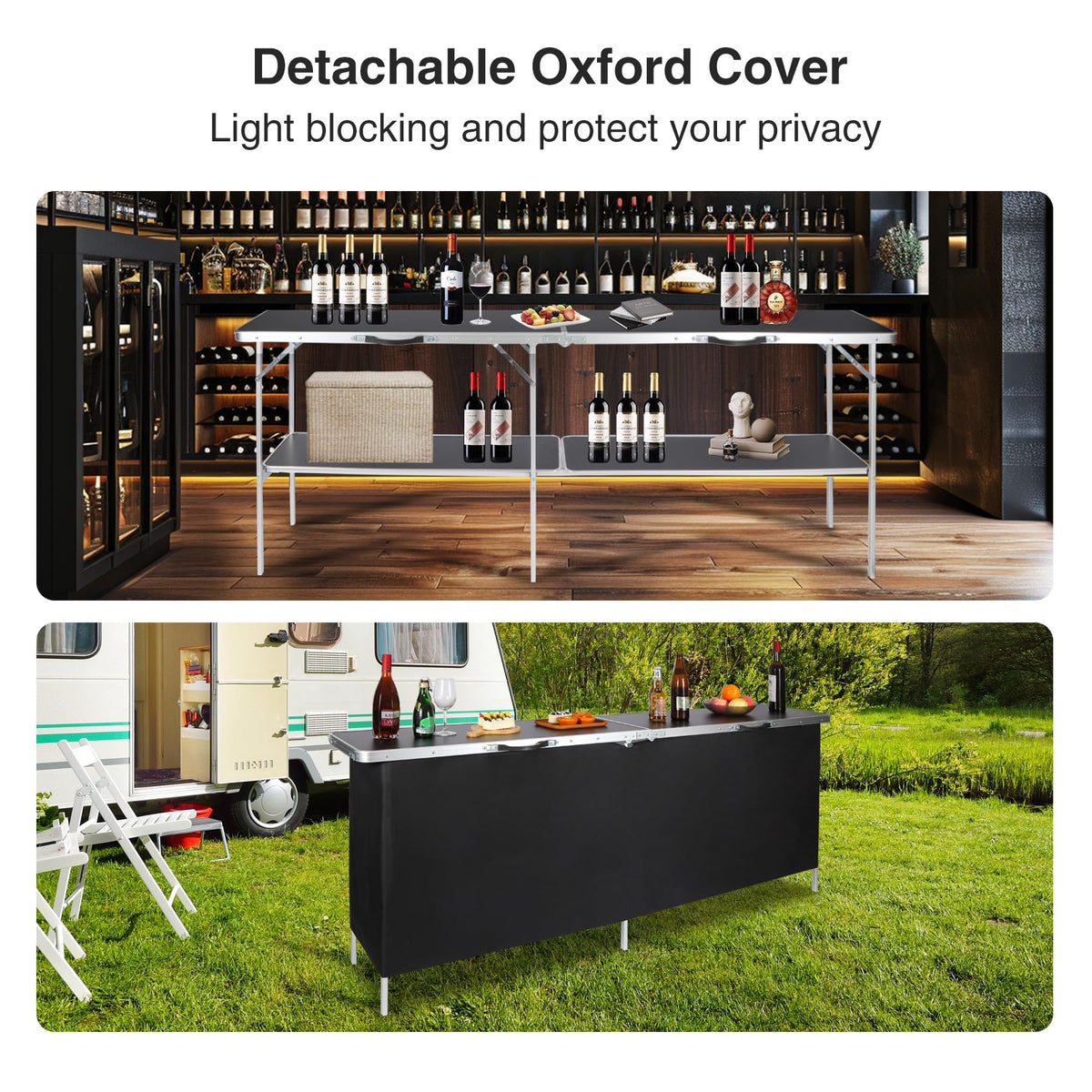REDCAMP portable bar table carry handle enables easy transport to events.