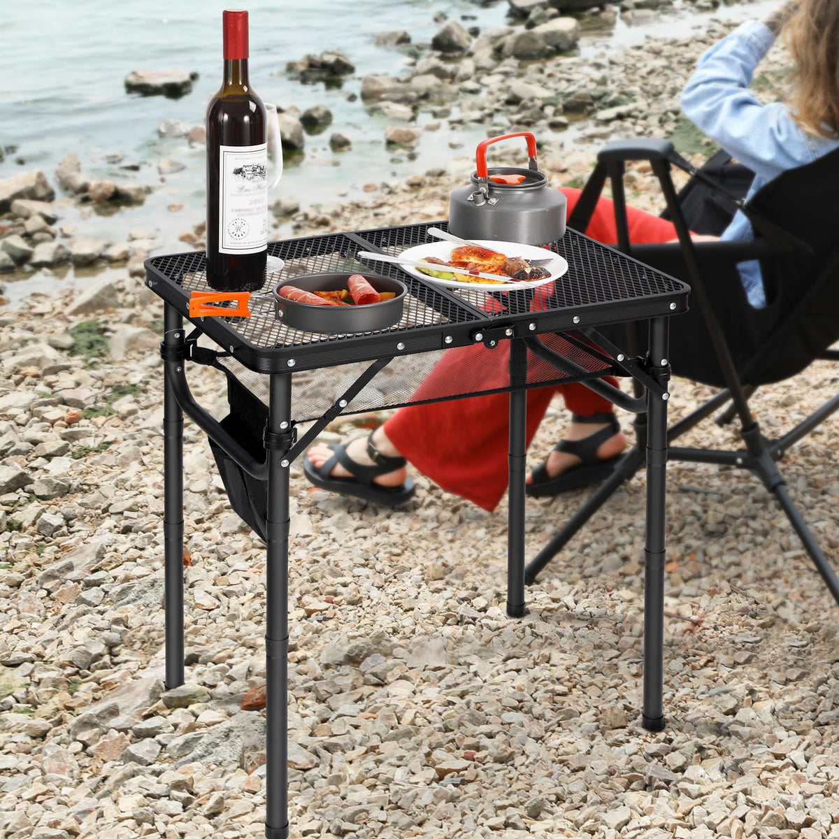 REDCAMP aluminum-top surface for durable, easy-to-clean cooking work area