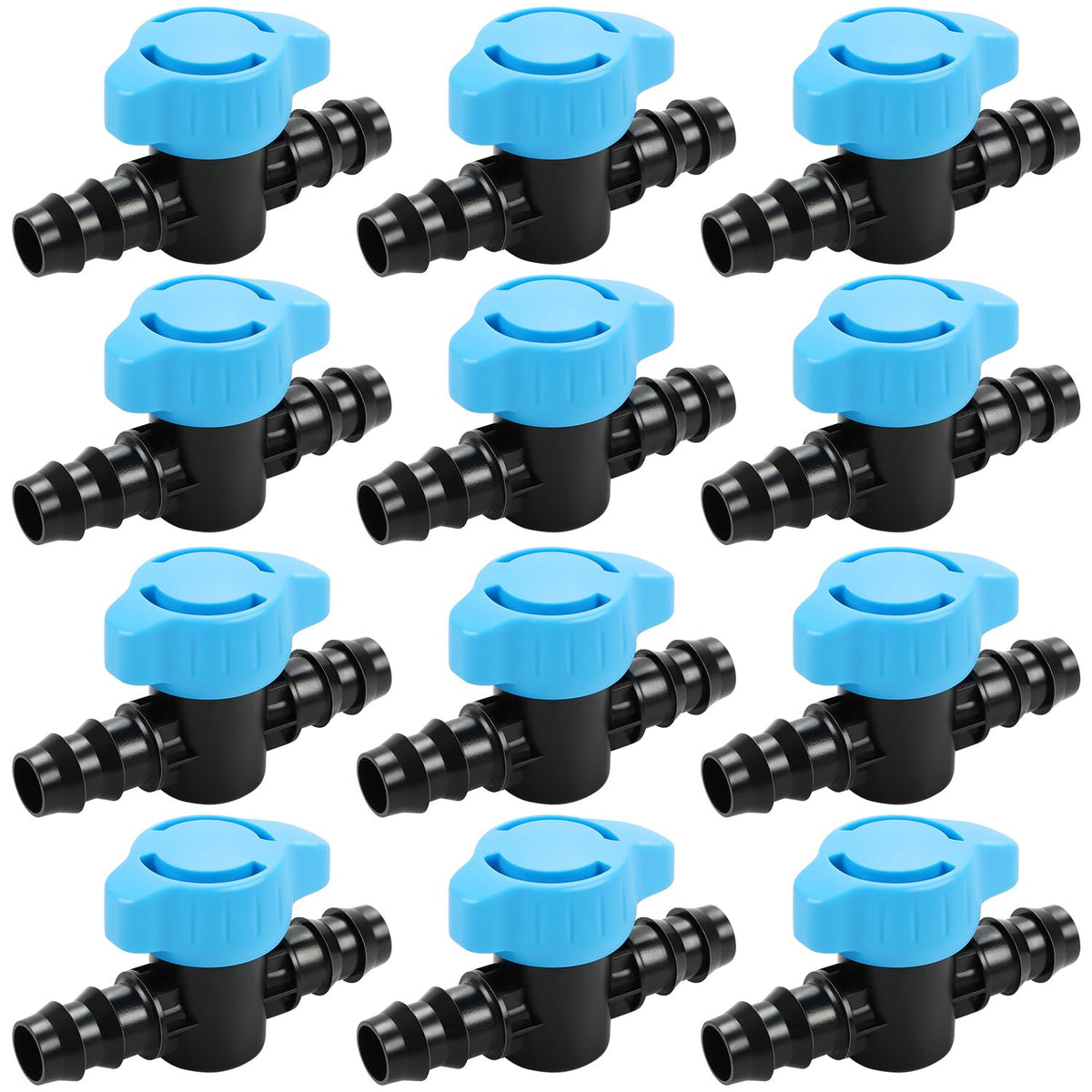 RedChili 12-pack half-inch valve set front view for secure barbed connections and precise flow.