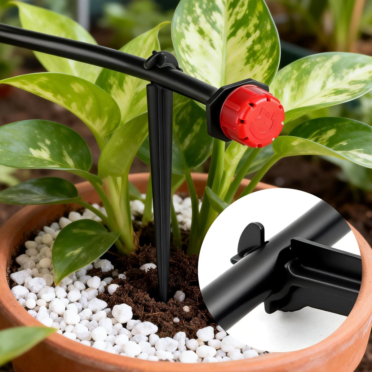 RedChili tubing attachment closeup demonstrates easy mounting on a 1/4 inch line.