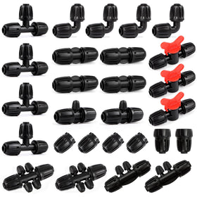 RedChili 27-piece irrigation fittings kit laid out for versatile garden setup.