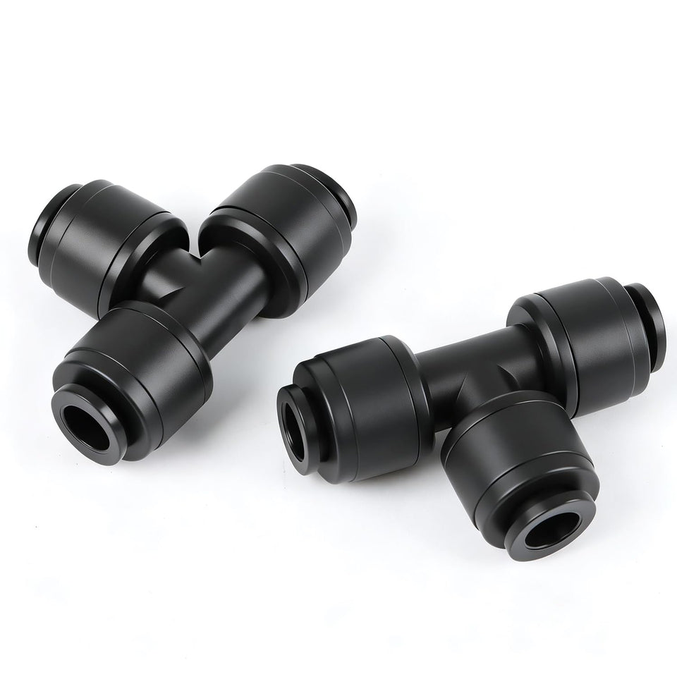 RedChili quick connect tees for 1-4 inch tubing enable fast, leak-free irrigation connections.