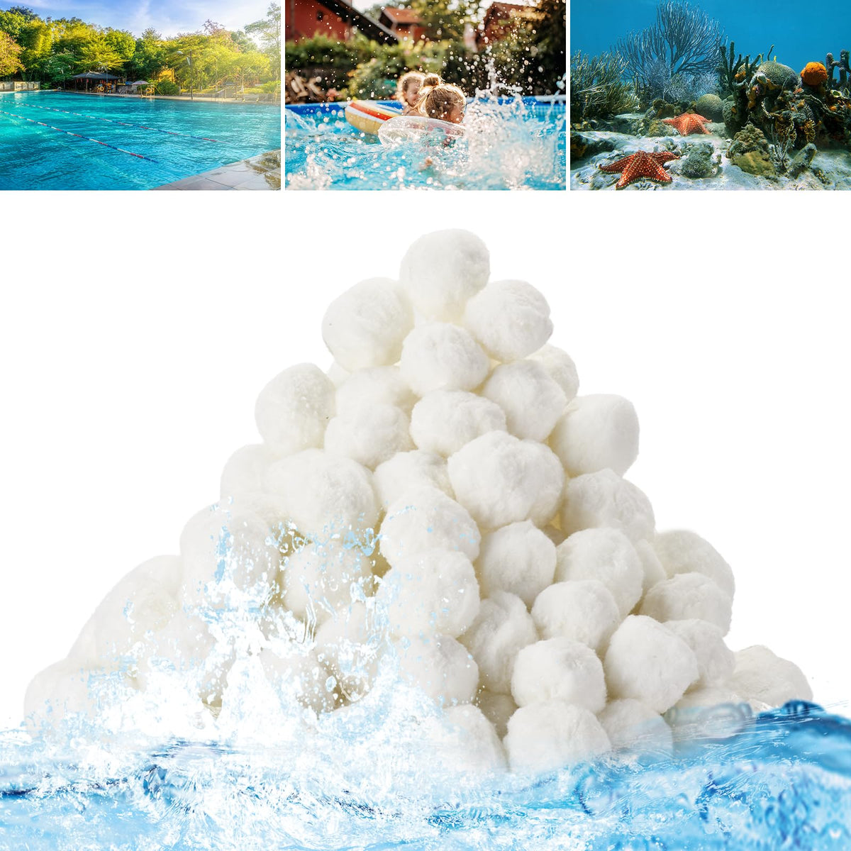 Redcoutt pool filter balls in mesh bag for easy cleaning.