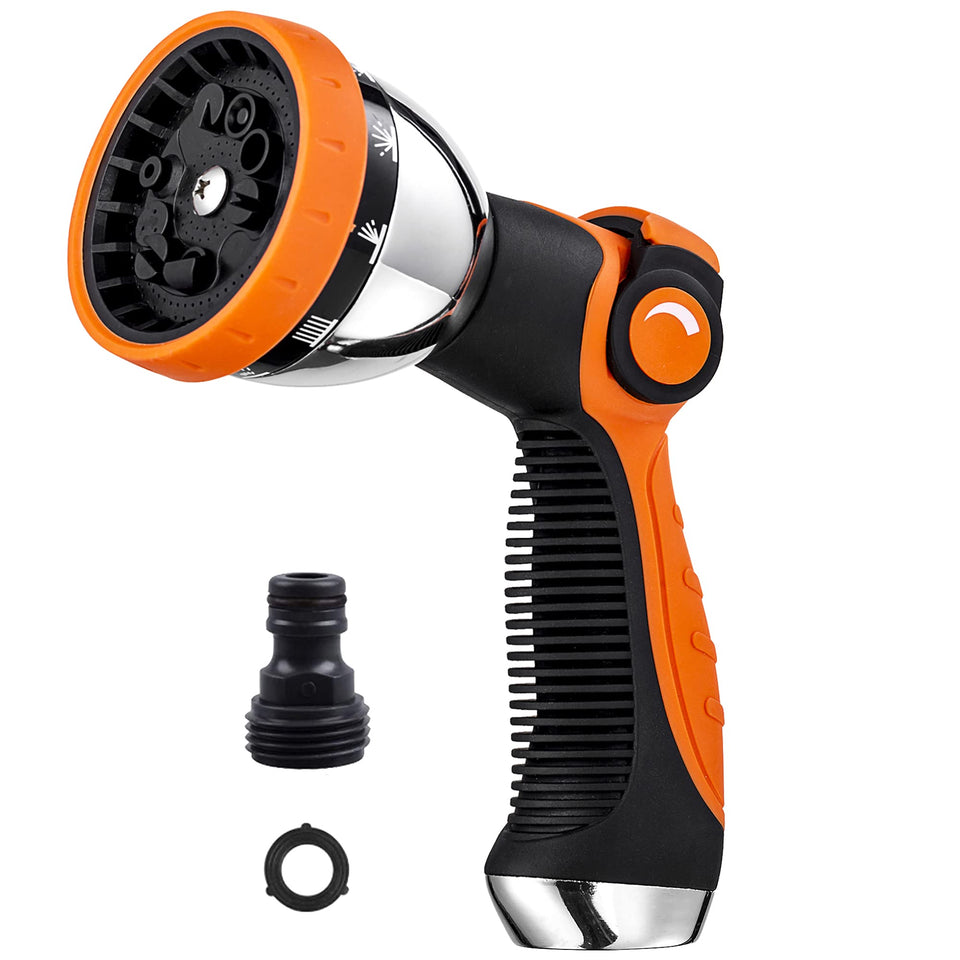 Redess garden hose nozzle showing ten patterns for versatile watering and cleaning