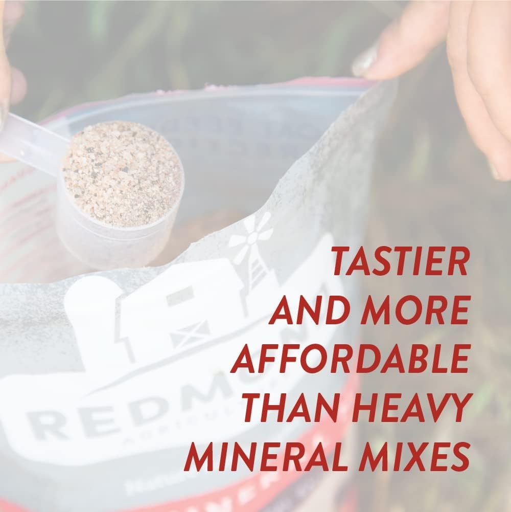 Redmond Goat Mineral Mix granules close-up show natural minerals for a tastier goat supplement.