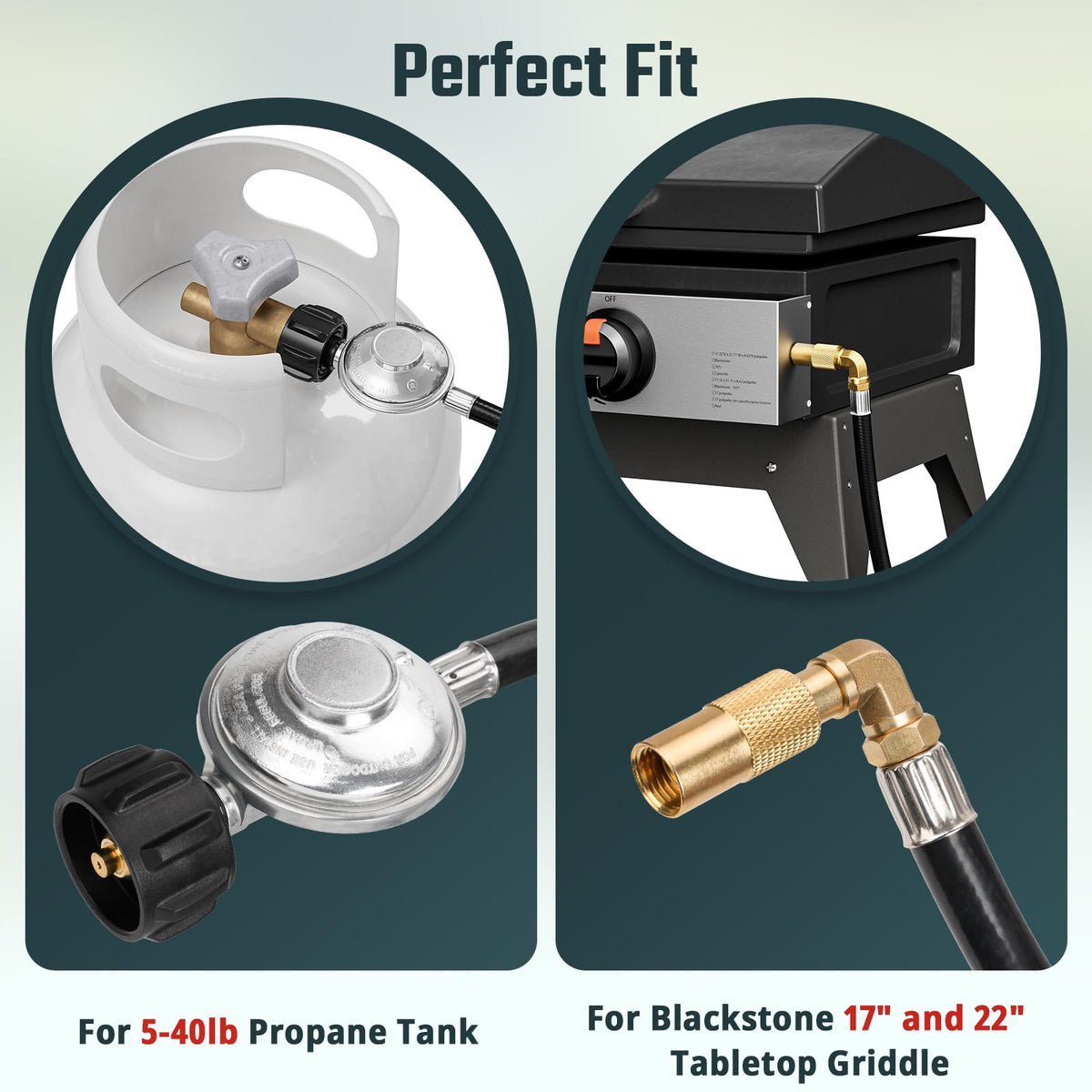 REDPANT hose connects Blackstone 17 inch tabletop griddle to larger propane tanks
