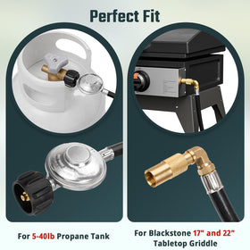 REDPANT hose connects Blackstone 17 inch tabletop griddle to larger propane tanks