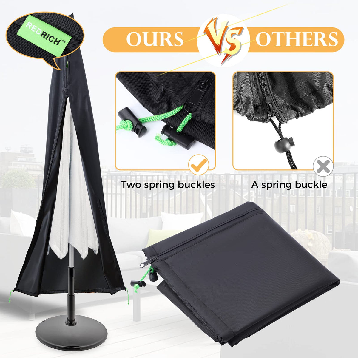 All-weather 420D fabric shields against rain, wind, snow, and sunlight
