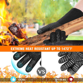 Redriver HAMITOR BBQ gloves feature a 14-inch length for added wrist protection.