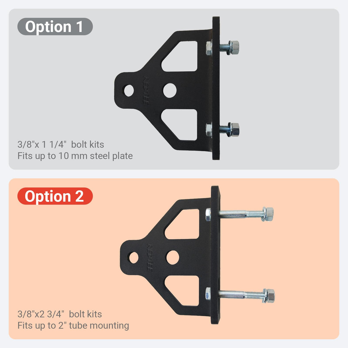 RedTee mower hitch chrome-ball pairing highlights rust resistance and long-lasting use.