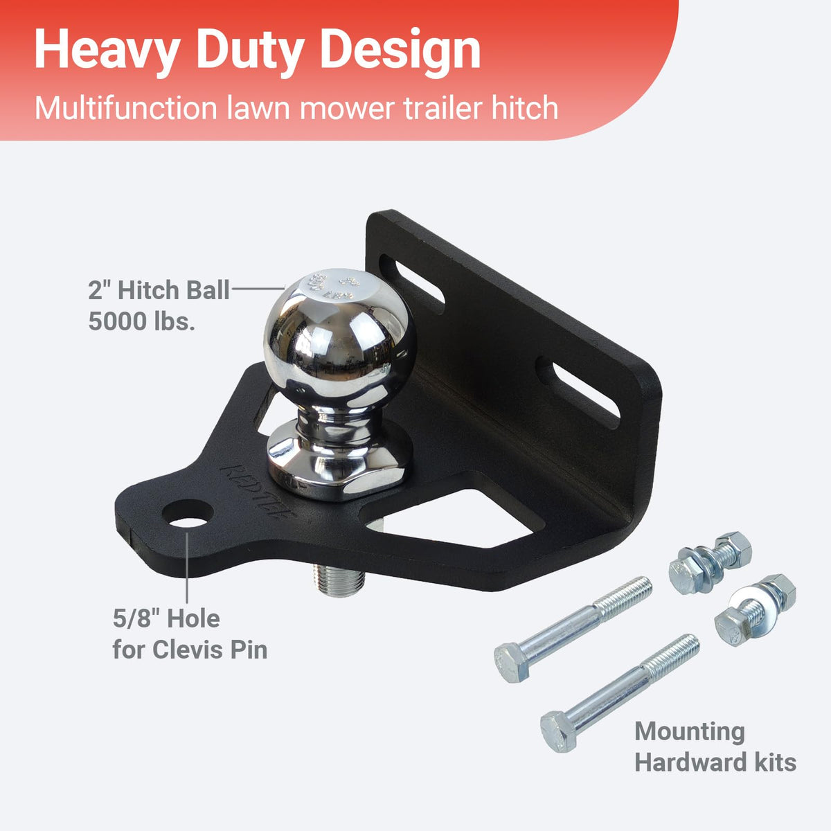 RedTee mower hitch holes detailing adjustable spacing for easy installation.