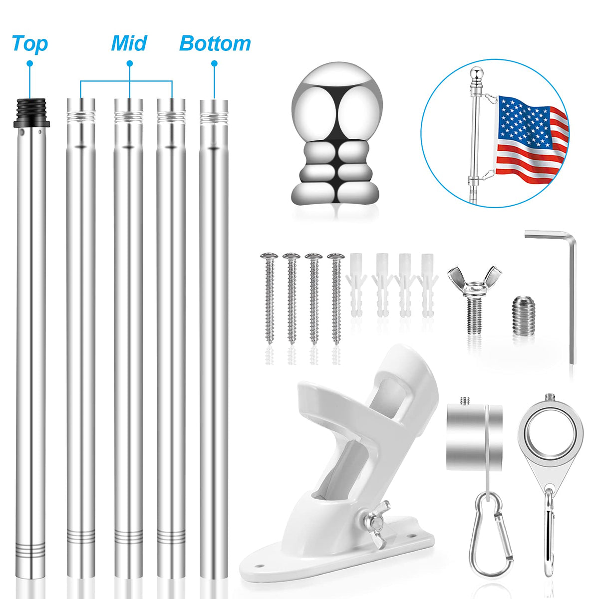 REERON 2-position bracket securely displays flags at 45 or 90 degrees